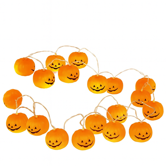 LED Pumpkin String Lights for Festive Halloween Decor - 30 Waterproof Jack-O-Lanterns